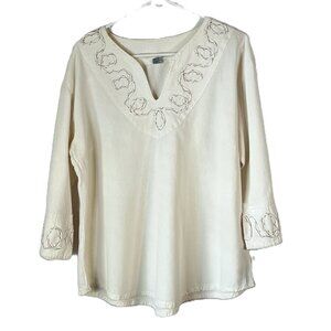 Embroidered 100% Cotton Boho Blouse Artisan‑Style Embroidered Natural Fiber
